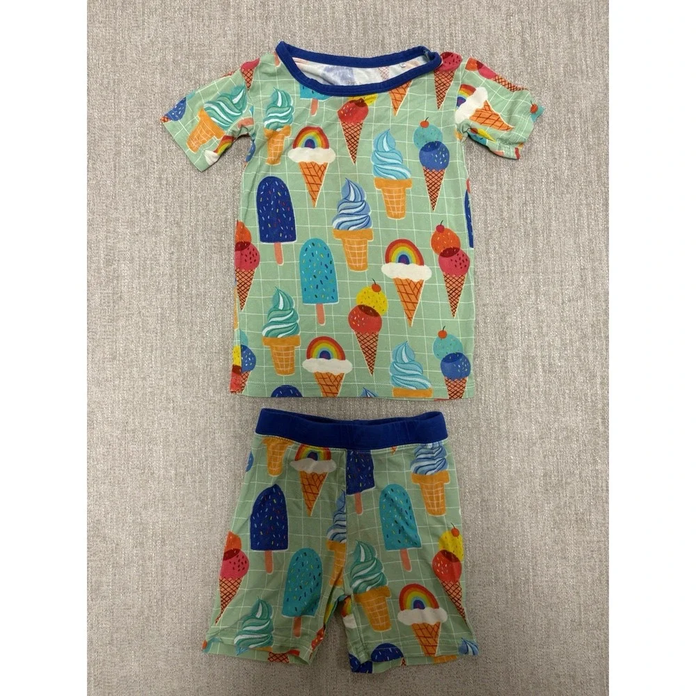 Little Sleepies Aqua Rainbow Sprinkles Bamboo 2 Piece Short Sleeve Set Size 3T